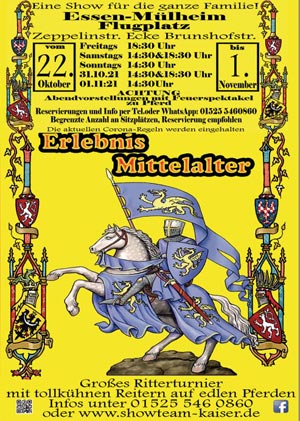 Flyer für das große Mittelalter-Ritterturnier in Mülheim a.d.R., Foto: Showteam Kaiser Flyer